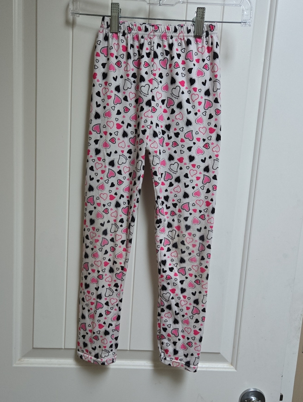 Girls' White Pink & Black Heart Print Leggins Pants